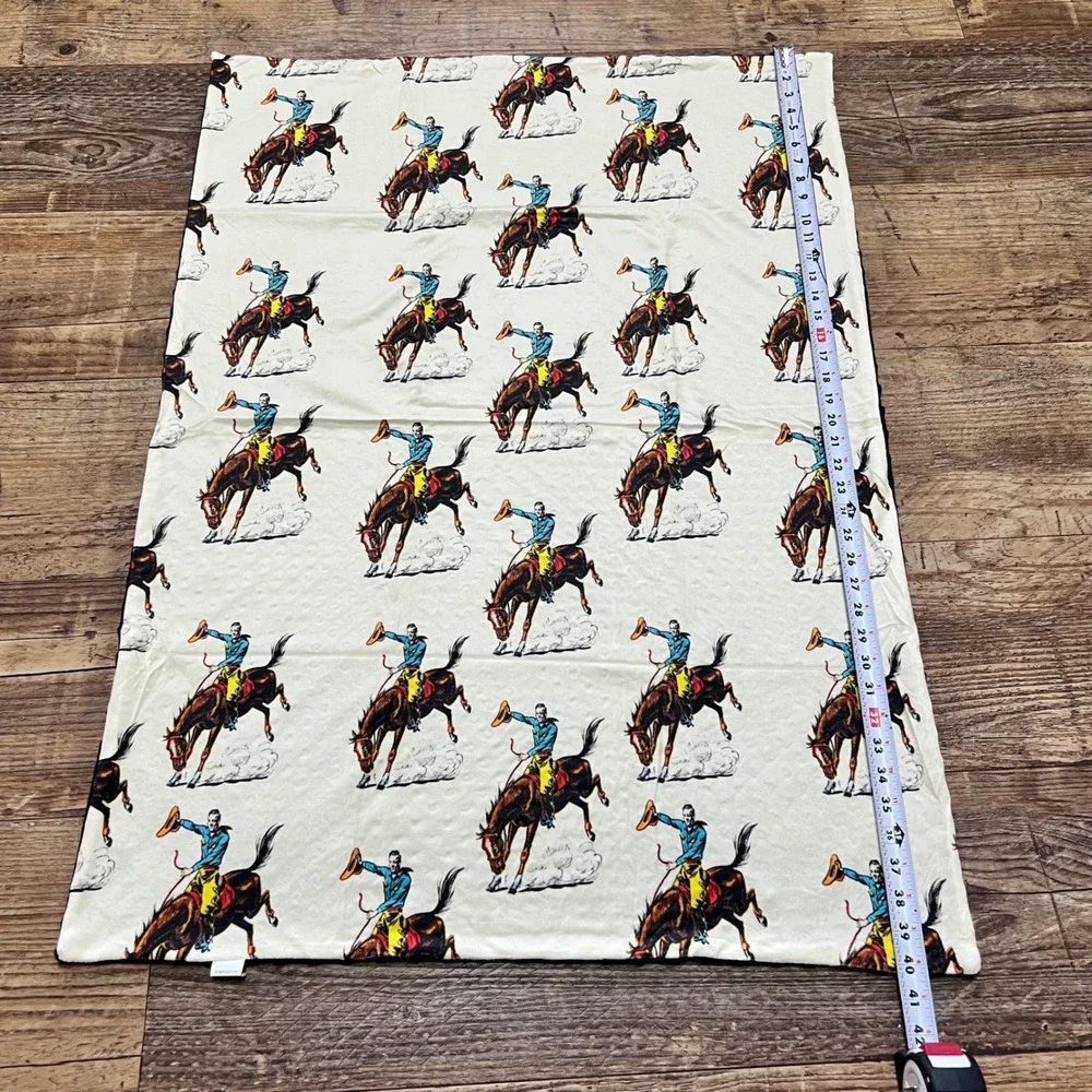 Rustic Rooster Western Cowboy Bronc Rider Minky Dot Baby Blanket Black soft